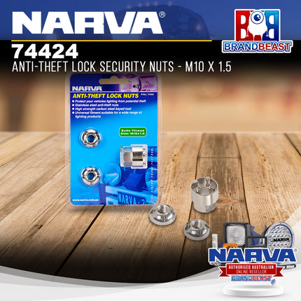 Narva 74424 Anti-Theft Lock Security Nuts - M10 x 1.5