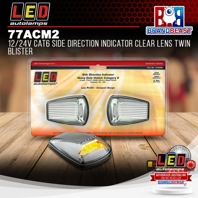 LED Autolamps 77ACM2 12/24V Cat6 Side Direction Indicator Twin Blister
