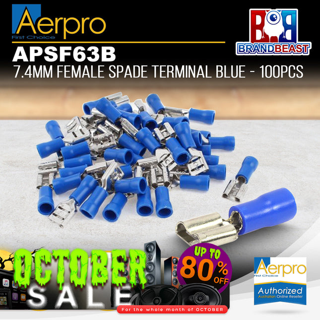 Aerpro APSF63B 7.4mm Female Spade Terminal Blue - 100pcs