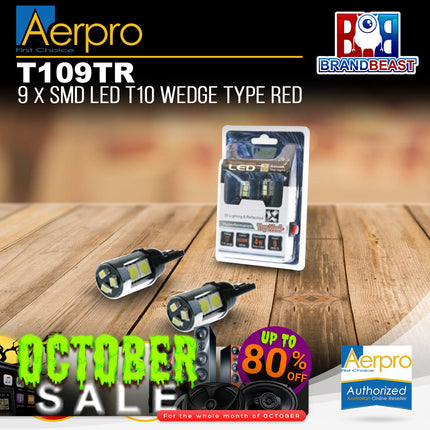 Aerpro T109TR 9X Super SMD LED T10 Wedge Type Globe Red