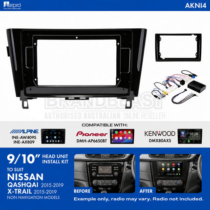 Aerpro AKNI4 Nissan Qashqai X-Trail 2015-2019 9/10 Inch Head Unit Installation Kit