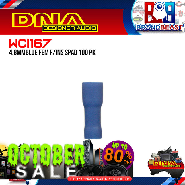 DNA WCI167 4.8mm Blue Female Fully Insulated Spade Crimp Terminals - 100 Pieces