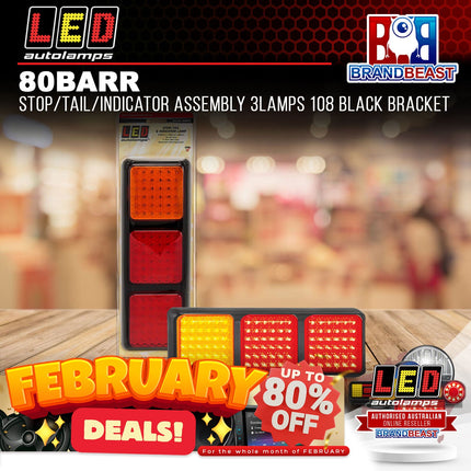 LED Autolamps 80BARR 12V Stop/Tail/Indicator Assembly 3Lamps 108 Black Bracket