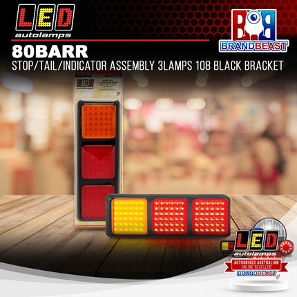 LED Autolamps 80BARR 12V Stop/Tail/Indicator Assembly 3 Lamps With 108 LEDs Black Bracket