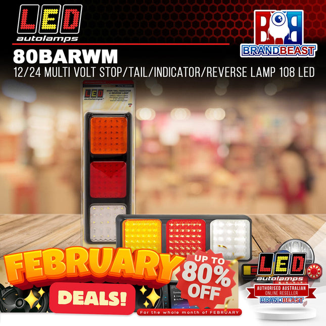 LED Autolamps 80BARWM 12/24 Multi Volt Stop/Tail/Indicator/Reverse Lamp 108 LED