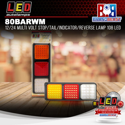 LED Autolamps 80BARWM 12/24 Multi Volt Stop/Tail/Indicator/Reverse Lamp 108 LED