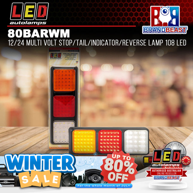 LED Autolamps 80BARWM 12/24 Multi Volt Stop/Tail/Indicator/Reverse Lamp 108 LED