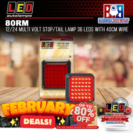 LED Autolamps 80RM 12/24 Multi Volt Stop/Tail Lamp 36 LEDs With 40cm Wire (Each)