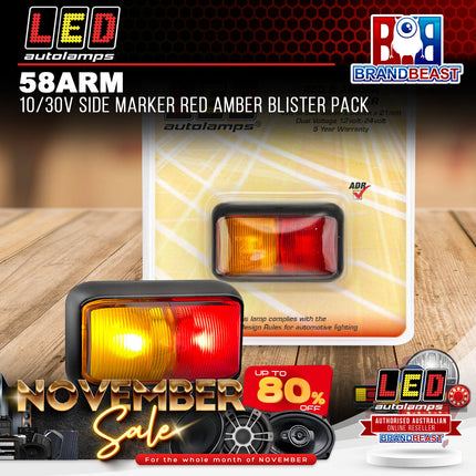 LED Autolamps 58ARM 10/30V Side Marker Red Amber Blister Pack