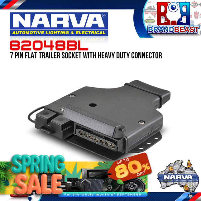 Narva 82048BL 7 Pin Flat Trailer Socket With Heavy Duty Connector