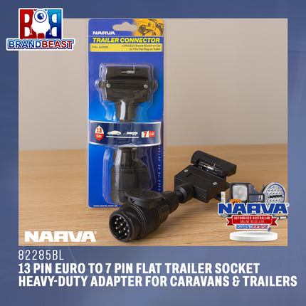 Narva 82285BL 13 Pin Euro to 7 Pin Flat Trailer Socket Heavy-Duty Adapter for Caravans & Trailers