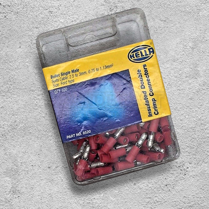 Hella 8520 Crimp Terminal Male Bullet Red Terminal Entry 3mm Vinyl 100 Pce