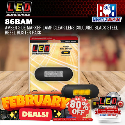 LED Autolamps 86BAM Amber Side Marker Lamp Clear Lens Coloured Black Steel Bezel Blister Pack