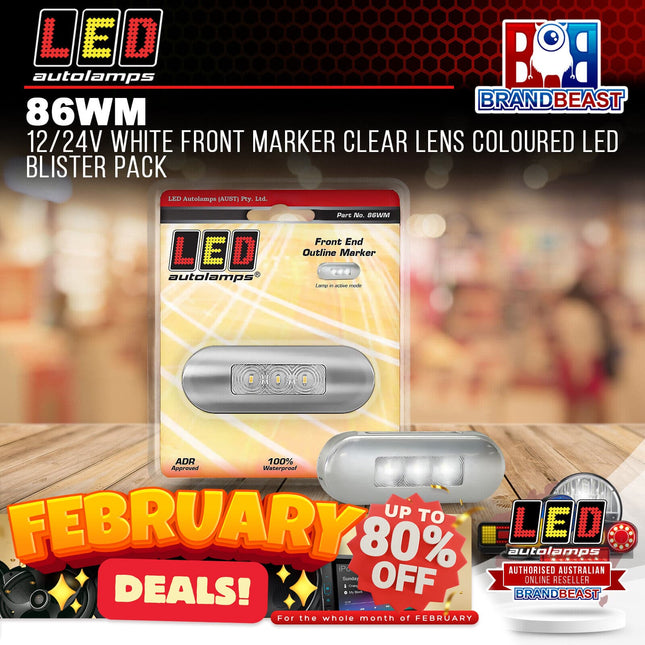 LED Autolamps 86WM 12/24V White Front Marker Clear Lens Coloured Blister PacK