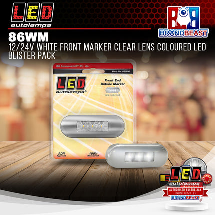 LED Autolamps 86WM 12/24V White Front Marker Clear Lens Coloured Blister PacK