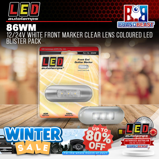 LED Autolamps 86WM 12/24V White Front Marker Clear Lens Coloured Blister PacK