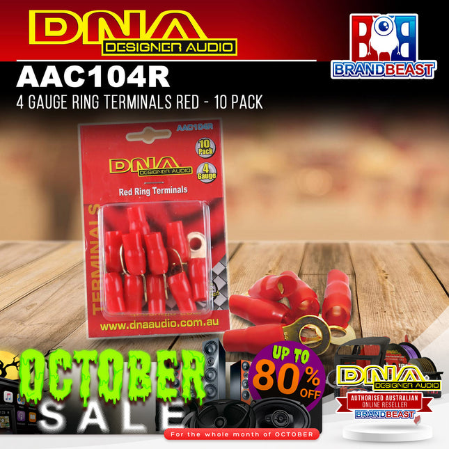 DNA AAC104R 4 Gauge Ring Terminals Red - 10 Pack
