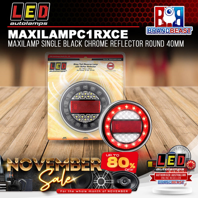LED Autolamps MAXILAMPC1RXCE Maxilamp Single Black Chrome Reflector Round 40mm