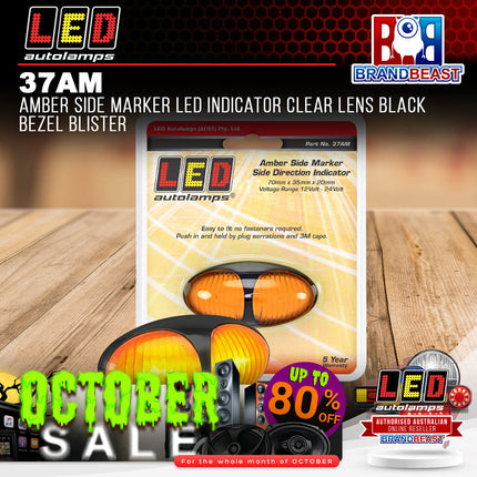 LED Autolamps 37AM Amber Side Marker LED Indicator ClearLens Black Bezel Blister