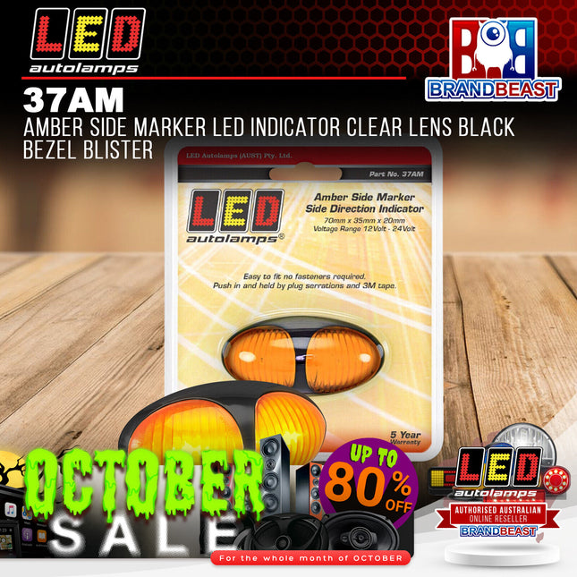 LED Autolamps 37AM Amber Side Marker LED Indicator ClearLens Black Bezel Blister