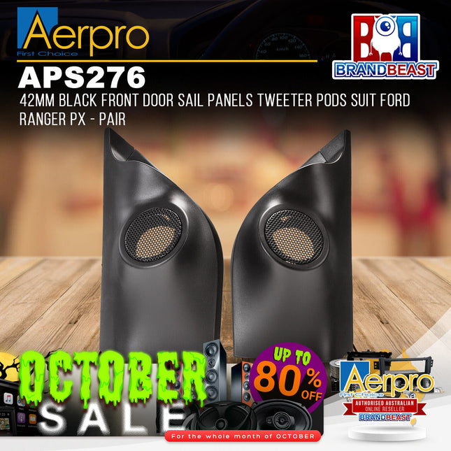 Aerpro APS276 42mm Black Front Door Sail Panels Tweeter Pods Suit Ford Ranger PX