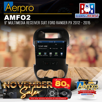 Aerpro AMFO2 9" Multimedia Receiver Suit Ford Ranger PX 2012 - 2015