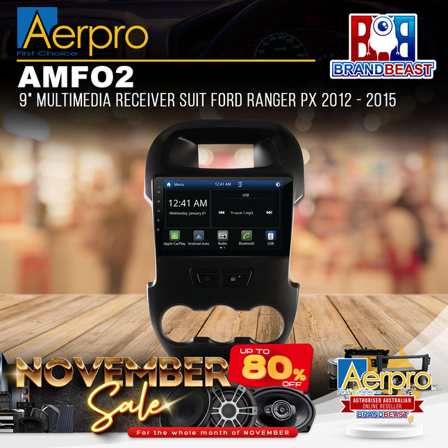 Aerpro AMFO2 9" Multimedia Receiver Suit Ford Ranger PX 2012 - 2015