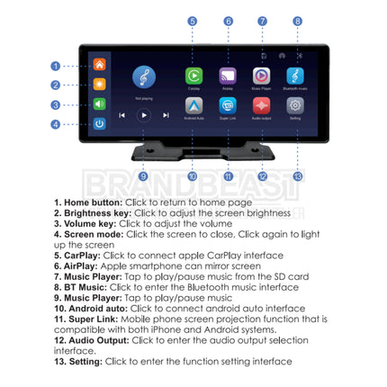 Aerpro AM10M02R 10" Wireless CarPlay Android Auto Monitor with Camera