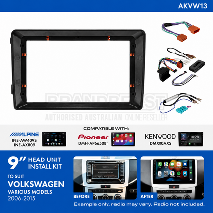 AERPRO AKVW13 9-Inch Installation Kit for Volkswagen 2006-2015 with Blaupunkt Factory Amplifier