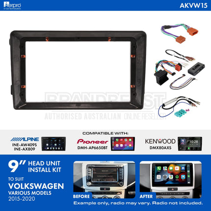AERPRO AKVW15 9-Inch Installation Kit for Volkswagen 2015-2020 with Factory Visual and Amplifier Retention
