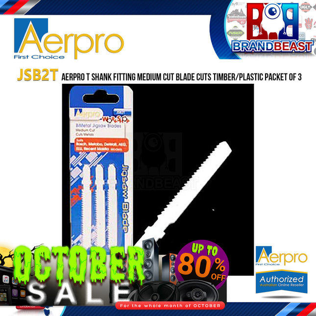 Aerpro JSB2T T Shank Fitting Medium Cut Blade Cuts Timber/Plastic Packet of 3