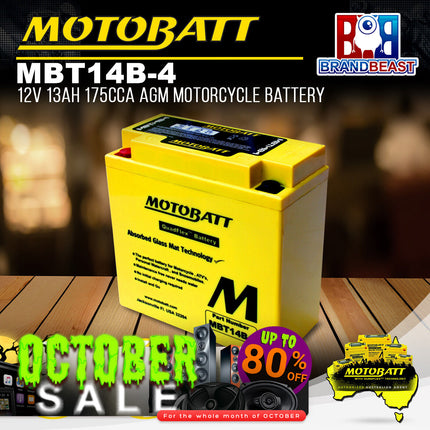 Motobatt MBT14B-4 12V 13Ah 175CCA AGM Motorcycle Battery For Quadflex Technology