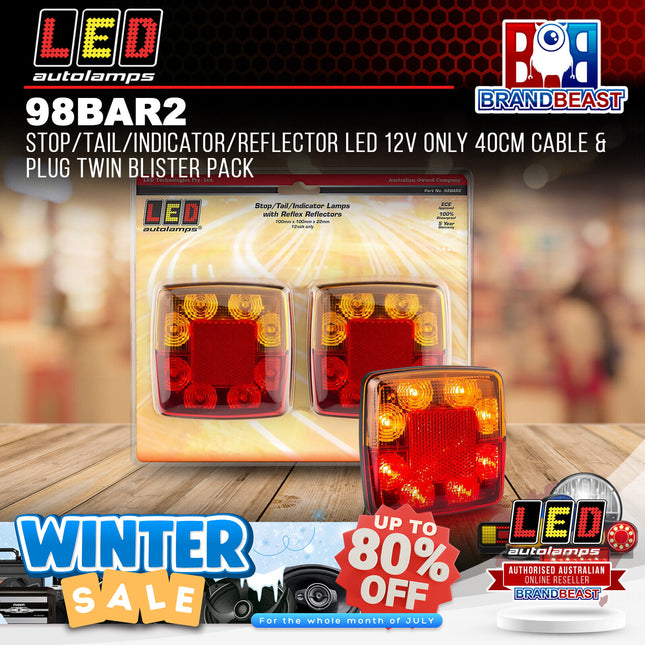 LED Autolamps 98BAR2 Stop/Tail/Indicator/Reflector LED 12v 40cm Cable/Plug Pack