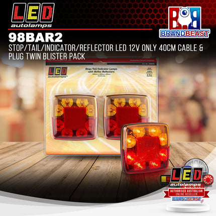 LED Autolamps 98BAR2 Stop/Tail/Indicator/Reflector LED 12v 40cm Cable/Plug Pack