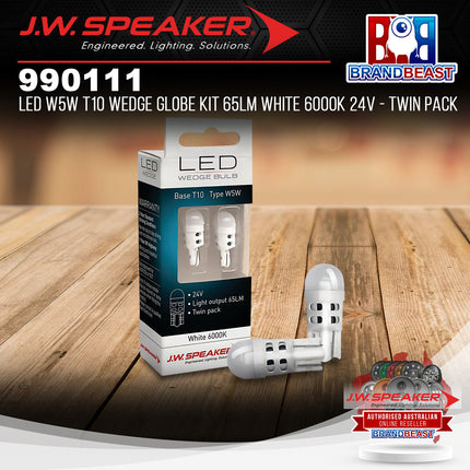 J.W. Speaker 990111 LED W5W T10 Wedge Globe Kit 65LM White 6000K 24V - Twin Pack