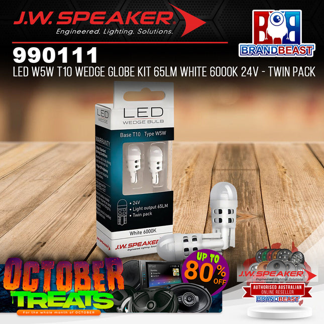 JW Speaker 990111 LED W5W T10 Wedge Globe Kit 65LM White 6000K 24V - Twin Pack