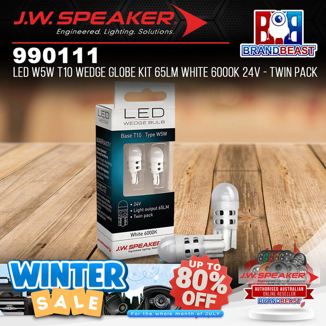 J.W. Speaker 990111 LED W5W T10 Wedge Globe Kit 65LM White 6000K 24V - Twin Pack