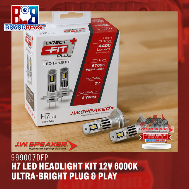 JW Speaker 999007DFP H7 LED Headlight Kit Direct Fit Plus 12V 6000K – Ultra-Bright, Plug & Play, Road-Legal Upgrade