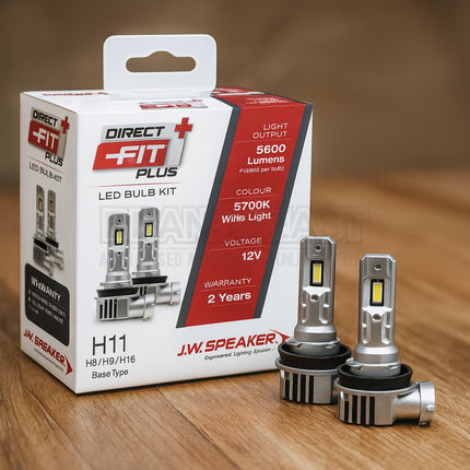 JW Speaker 999011DFP H11/9/8/16 LED Headlight Kit Direct Fit Plus 12V 6000K – Ultra-Bright, Plug & Play, Road-Legal Upgrade
