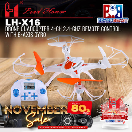Lead Honor LH-X16 Drone Quadcopter 4-Ch 2.4-Ghz Remote Control With 6-Axis Gyro