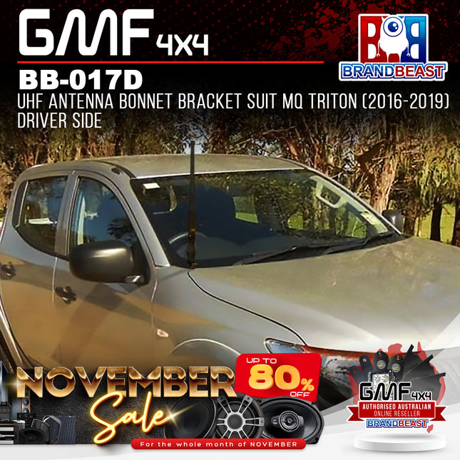 GMF4X4 BB-017D UHF Antenna Bonnet Bracket Suit MQ Triton (2016-2019) Driver Side