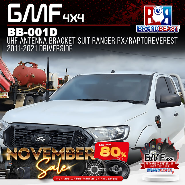 GMF4x4 BB-001D UHF Antenna Bracket Suit PX/RaptorEverest 2011-2021 DriverSide