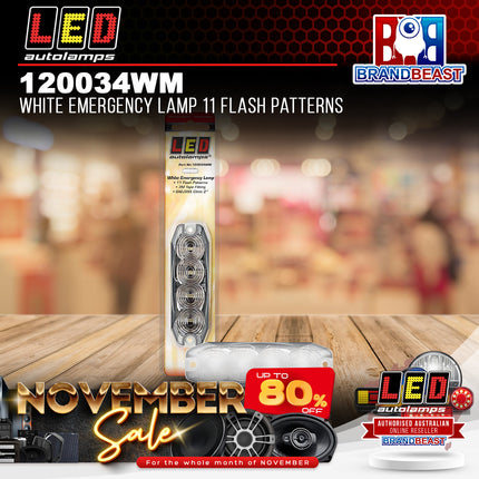 LED Autolamps 120034WM White Emergency Lamp 11 Flash Patterns