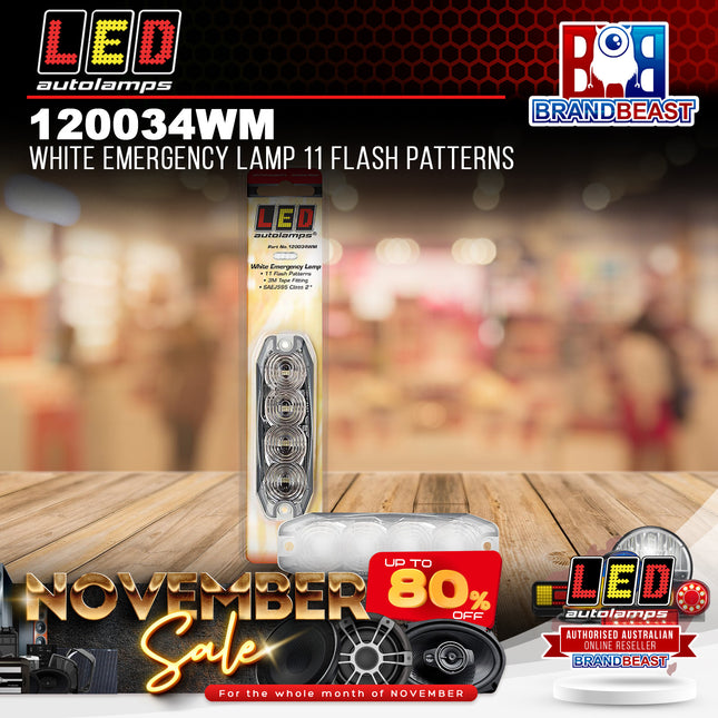 LED Autolamps 120034WM White Emergency Lamp 11 Flash Patterns