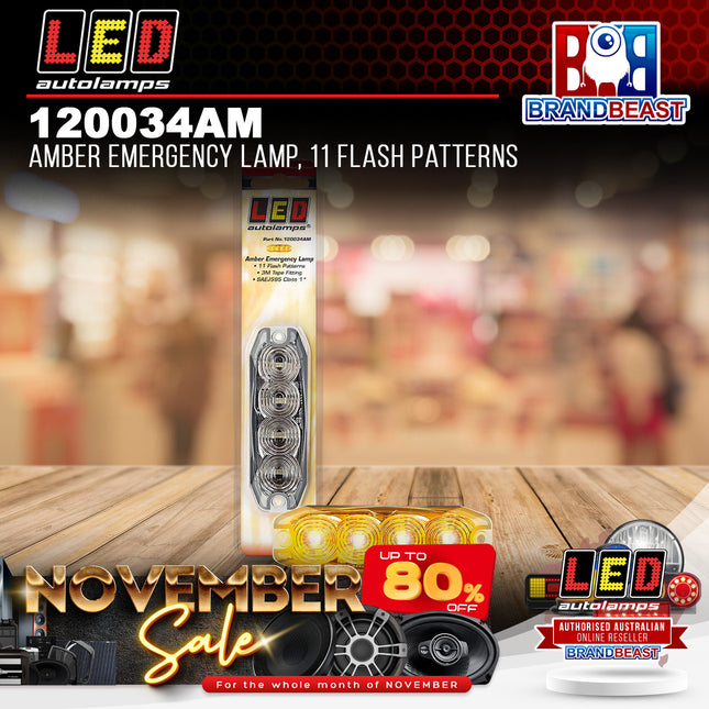 LED Autolamps 120034AM Amber Emergency Lamp 11 Flash Patterns