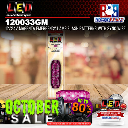 LED Autolamps 120033MGM 12/24V Magenta Emergency Lamp Flash Patterns Sync Wire