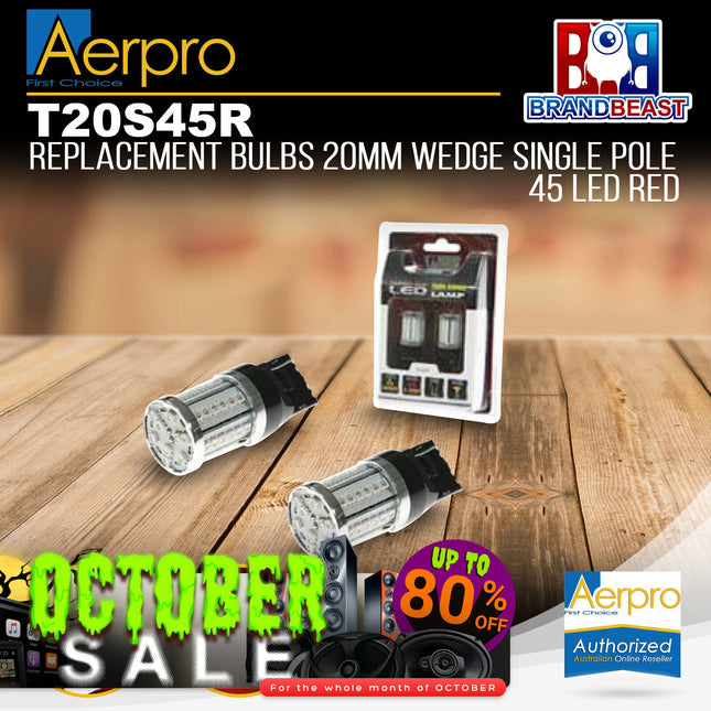 Aerpro T20S45R Replacement Bulb 20mm Wedge Single Pole 45 LED Red