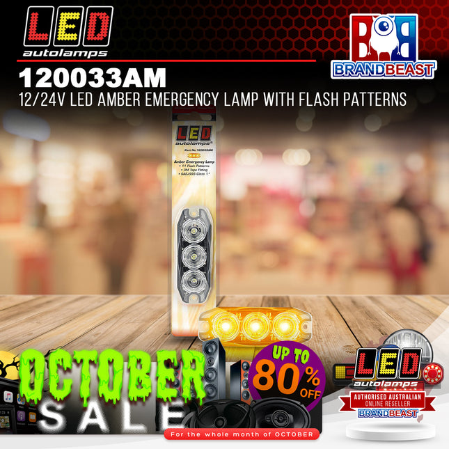 LED Autolamps 120033AM 12/24V LED Amber Emergency Lamp With Flash Patterns
