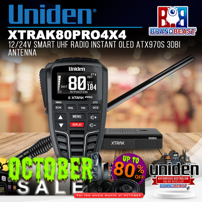 Uniden XTRAK80 PRO 4X4 12/24V Smart UHF Radio Instant OLED ATX970S 3dBi Antenna
