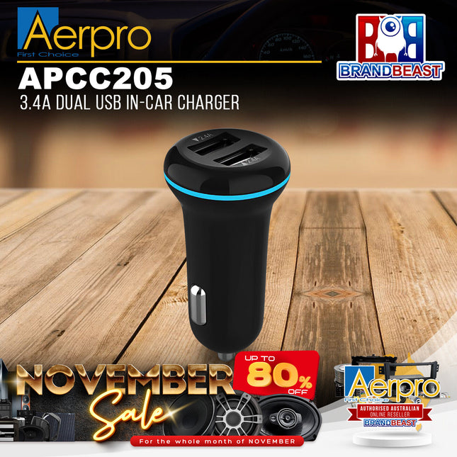 Aerpro APCC205 3.4A Dual USB In-Car Charger